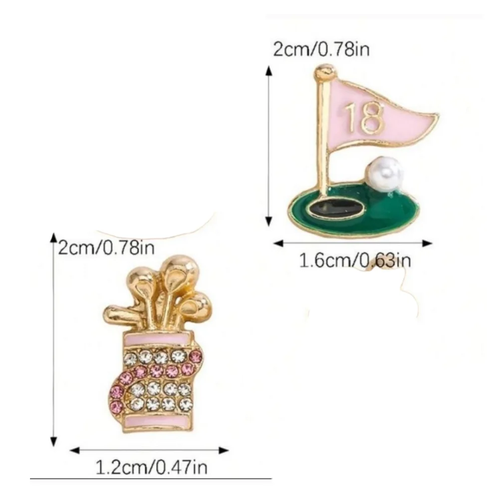 Golf Stud Earrings Pink Rhinestone Caddy Bag 18th Hole Flag Pearl Golfer Gift
